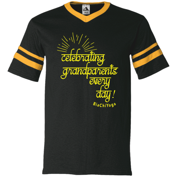 Celebrating Grandparents Every Day - V-Neck Sleeve Stripe Jersey